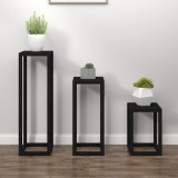 Cumpara ieftin Set suport de plante, 3 piese, negru, lemn masiv de pin