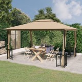 Foișor Gradina vidaXL 3x4 m Gri Taupe, Pavilion Exterior cu Pereți Laterali, Acoperiș Dublu, Protecție UV, Impermeabil