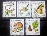 San Marino 1990 fluturi, păsări, g&acirc;ndaci, rozătoare,șop&acirc;rla, fauna serie 5v nestampilata