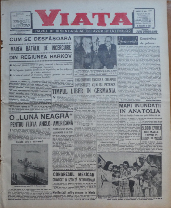 Viata, ziarul de dimineata; director: Rebreanu, 27 Mai 1942, frontul din rasarit