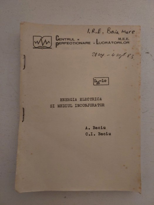 Energia Electrica si Mediul Inconjurator, A. Baciu, C.I. Baciu, Centrul de Perfe