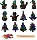 Set de 48 felicitari si 24 creioane pentru zgaraieturi de Craciun Hopton, hartie razuibila/lemn, multicolor