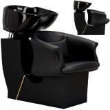 Spălător de păr Rimini pentru coafor și frizerie, cu chiuvetă ceramică reglabilă, armătură și baterie cu duș
