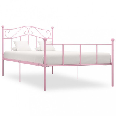 vidaXL Cadru de pat, roz, 90 x 200 cm, metal foto