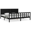 Cadru pat cu tablie 200x200 cm, negru, lemn masiv
