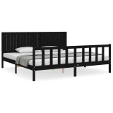 Cumpara ieftin Cadru pat cu tablie 200x200 cm, negru, lemn masiv