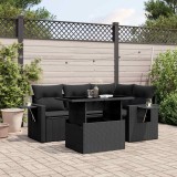 Cumpara ieftin Set mobilier de grădină cu perne, 5 piese, negru, poliratan