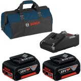 Bosch GBA + GAL 18V-40 + 1619BZ0100 - Set 2 acumulatori si incarcator Li-Ion 18 V 4 Ah + Geanta textila