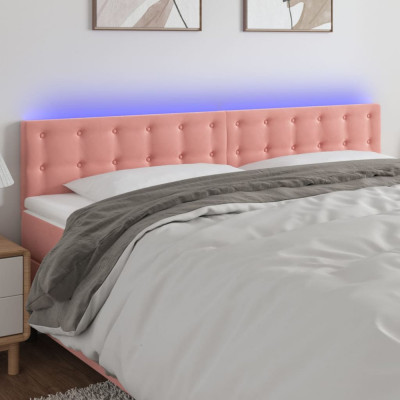 vidaXL Tăblie de pat cu LED, roz, 200x5x78/88 cm, catifea foto
