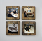 Set 4 panouri memo cu agatatori Elvil Originals, 14x14 cm, lemn de molid, maro, Evila Originals