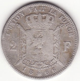 Moneda Belgia - 2 Francs 1866 - Text francez - Argint, Europa
