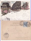 Salutari din Bucuresti -Palatul Cesianu, Dacia, Sf. Maria- litografie 1897