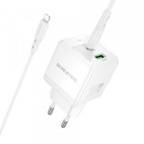 Incarcator Retea Cu Cablu Lightning Borofone BN19 Intenso, 20W, 3A, 1 x USB-A - 1 x USB-C, Alb