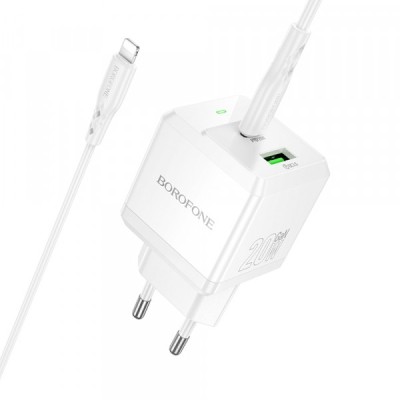 Incarcator Retea Cu Cablu Lightning Borofone BN19 Intenso, 20W, 3A, 1 x USB-A - 1 x USB-C, Alb foto