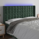 vidaXL Tăblie de pat cu LED, verde &icirc;nchis, 183x16x118/128 cm, catifea