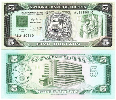 Liberia 5 Dolari 1991 P-20 UNC foto