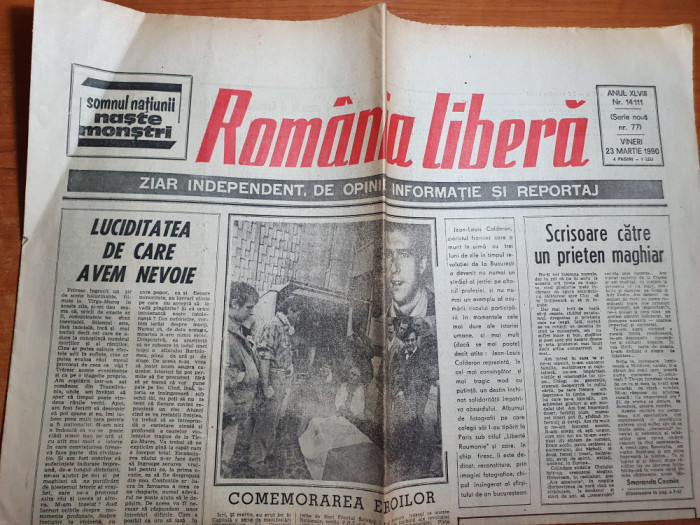 romania libera 23 martie 1990-comemorarea eroilor revolutiei