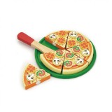 Set Pizza din Lemn VIGA , Jucarie Montessori pentru Copii, Creativitate si Coordonare in Joc de Rol