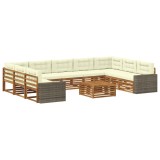 vidaXL Set de canapele de exterior cu pernă 10 pcs Natural și Crem 3383878