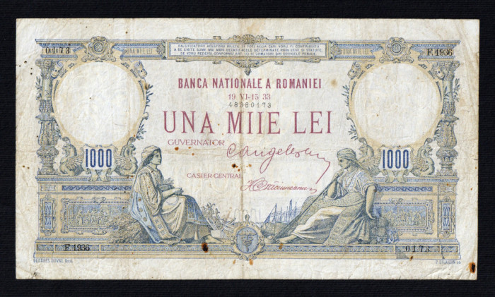 ROMANIA 1000 LEI - 1933 . Piesa foarte rara de colectie