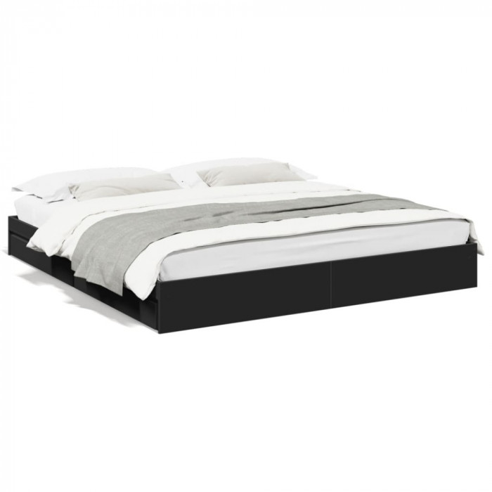 Gossi cadru de pat cu sertare, negru, 180x200 cm, lemn prelucrat