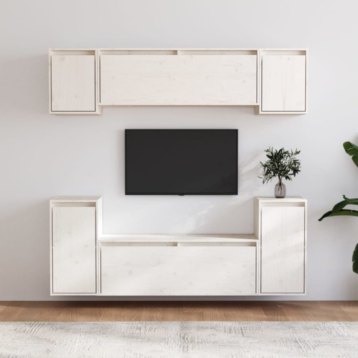 vidaXL Comode TV, 6 buc., alb, lemn masiv de pin