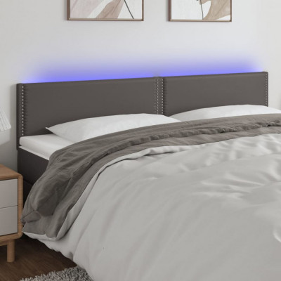 vidaXL Tăblie de pat cu LED, gri, 200x5x78/88 cm, piele ecologică foto