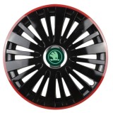 Cumpara ieftin Set 4 Capace Roti pentru Skoda Nou Verde, model Falcon Black Cu Rama Rosie, R16, SKODA