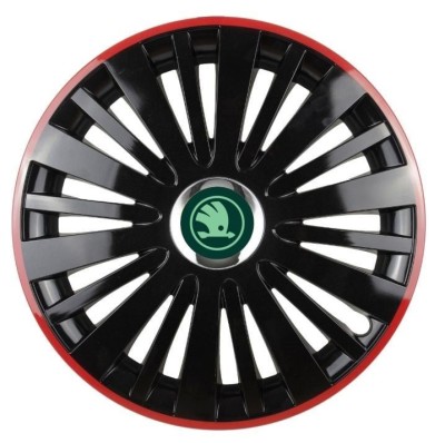 Set 4 Capace Roti pentru Skoda Nou Verde, model Falcon Black Cu Rama Rosie, R16, SKODA foto
