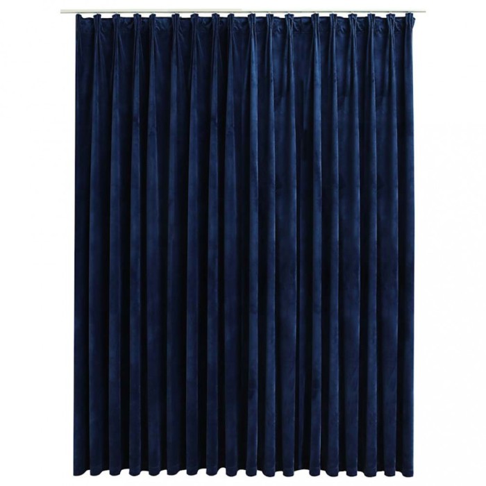 Draperie opaca, albastru inchis, 290x245cm, catifea, cu carlige