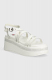 Cumpara ieftin Tommy Jeans sandale de piele TJW STRAPPY WEDGE SANDAL culoarea alb, EN0EN02516