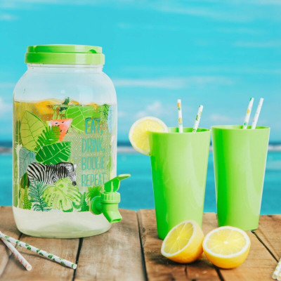 Dozator de băuturi cu suport de pahare din plastic - Verde foto