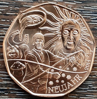 (S) MONEDA AUSTRIA - 5 EURO 2014, COMEMORAREA NOULUI AN, CUPRU, STARE UNC foto