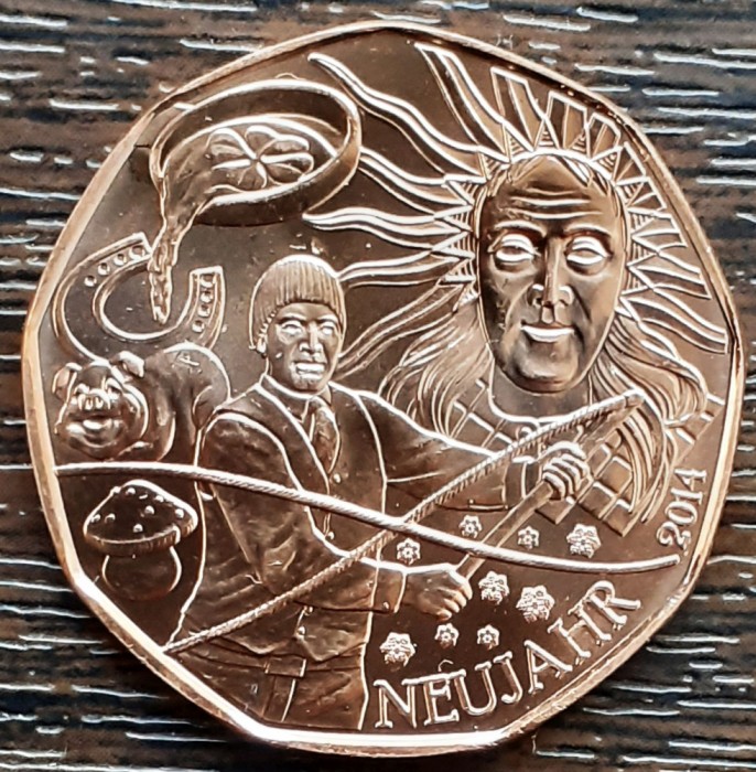 (S) MONEDA AUSTRIA - 5 EURO 2014, COMEMORAREA NOULUI AN, CUPRU, STARE UNC