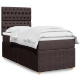 vidaXL Pat box spring cu saltea, maro &icirc;nchis, 100x200 cm, textil