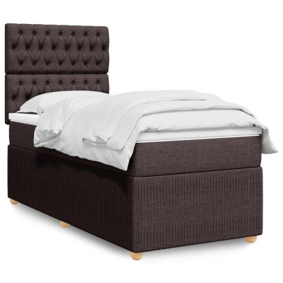 vidaXL Pat box spring cu saltea, maro &amp;icirc;nchis, 90x190 cm, textil 3294221 foto