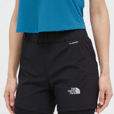 The North Face pantaloni scurti sport femei, culoarea negru, neted, high waist