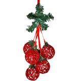 Ghirlandă Decorativă Crăciun, Model Crenguță, 6 Globuri, Culoare Roșu, 30cm, Oem