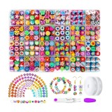 Cumpara ieftin Set creatie bijuterii pentru copii, bratari, cercei, coliere, 480 margele, 24 modele, 2 role snur, 13 x 19 x 2 cm, multicolor