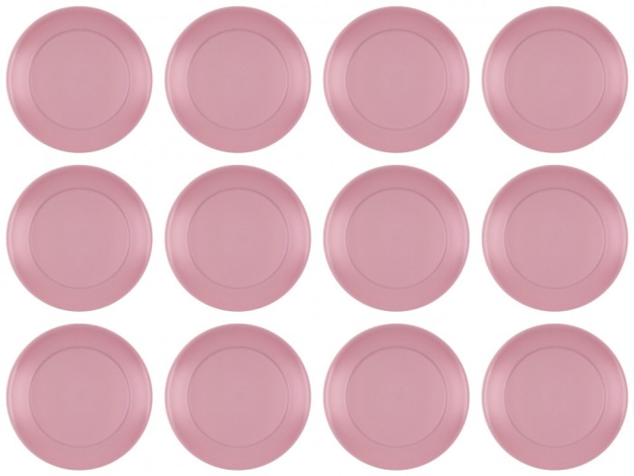 Set de 12 farfurii din plastic roz pudrat, diametru 23 cm