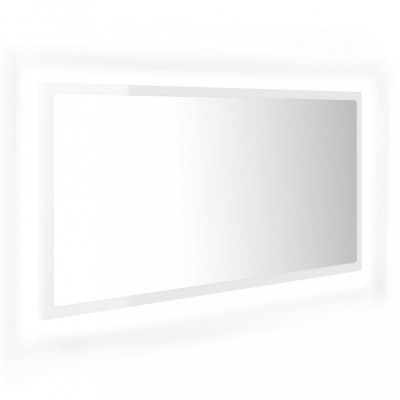 Oglindă de baie cu LED, alb extralucios, 90x8,5x37 cm foto