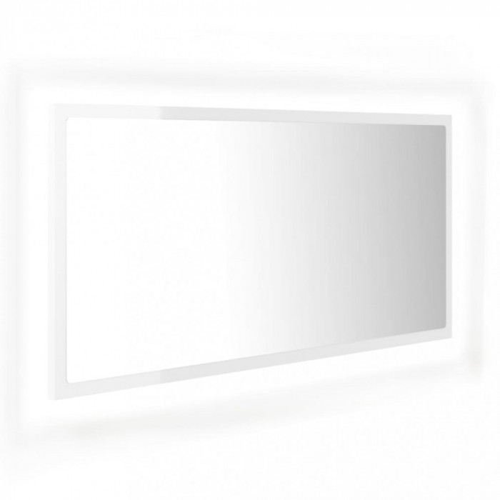 Oglindă de baie cu LED, alb extralucios, 90x8,5x37 cm