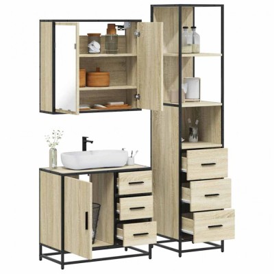 vidaXL Set mobilier de baie, 3 piese, stejar sonoma, lemn prelucrat 3301136 foto