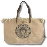 Geanta Dama Panza Bumbac Naturala, Manere Piele, Design Arborele Vietii, Buzunar Fermoar, 54x34x24 cm