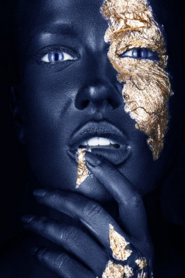 Tablou canvas Make-up auriu-blue3, 70 x 105 cm foto