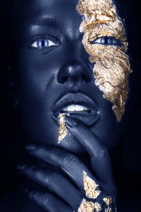 Tablou canvas Make-up auriu-blue3, 70 x 105 cm