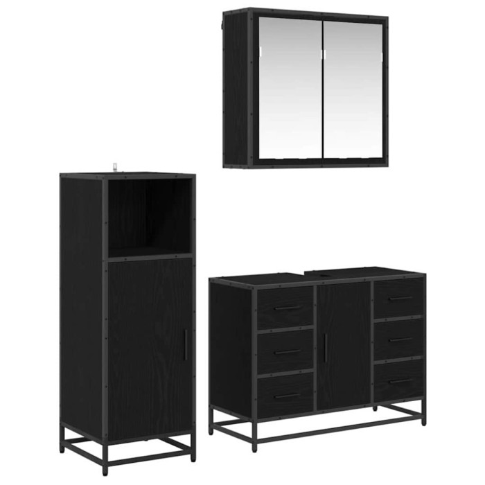 vidaXL Set de mobilier pentru baie 3 pcs Stejar negru 80 x 33 x 60 cm 3402313