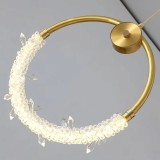 Lustra LED suspendata cu telecomanda, inel cu diamante, 35W, lumina neutra 4000K, diametru 30cm, culoare corp auriu, inaltime reglabila 1M