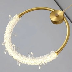 Lustra LED suspendata cu telecomanda, inel cu diamante, 35W, lumina neutra 4000K, diametru 30cm, culoare corp auriu, inaltime reglabila 1M