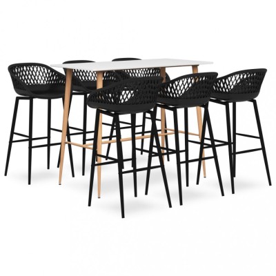 Set mobilier de bar, 7 piese, alb și negru foto